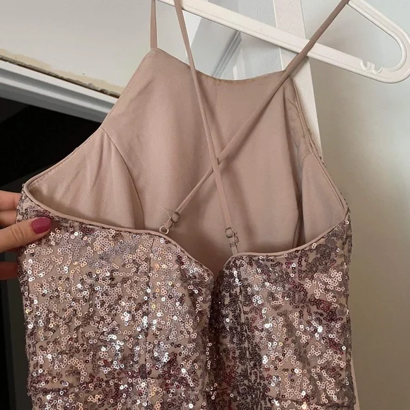 David’s Bridal High-Neck Platinum Sequin Bridesmaid Dress - Picture 5 of 6